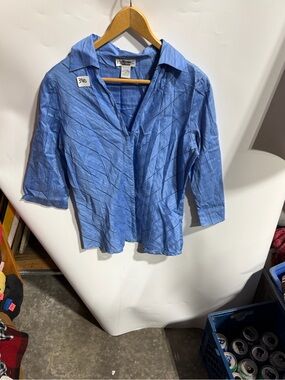 #3910-Light Blue Casual Button-Down Shirt by Dana Buchman